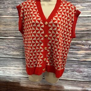Sz Small Lucca Geometric Red/Orange and Blue/GrayWomen's Sweater Vest